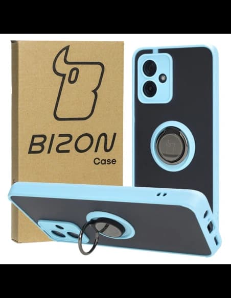 Bizon Case Hybrid Ring Motorola Moto G54 5G fumuriu cu un cadru albastru deschis