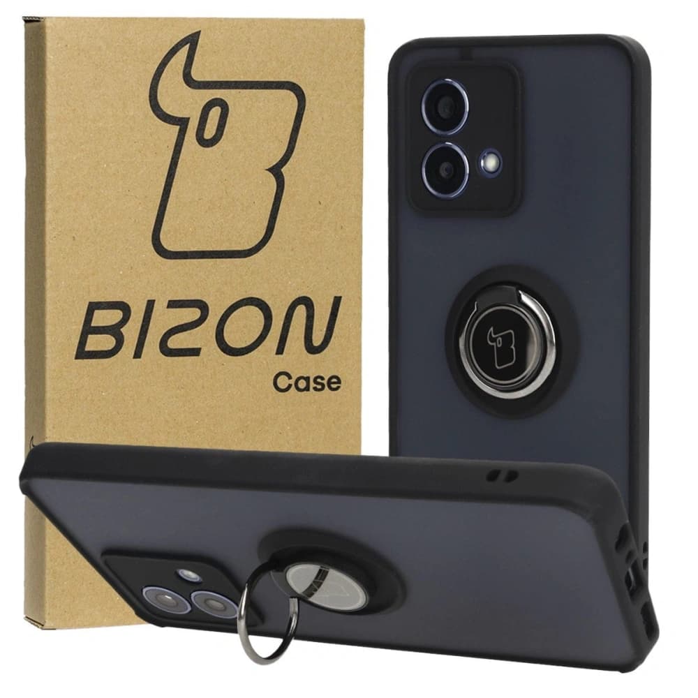 Etui s úchopem na prst Bizon Case Hybrid Ring pro Motorola Moto G84 5G kouřové s černým rámem - 1