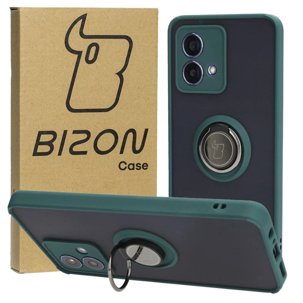 Bizon Case Hybrid Ring Motorola Moto G84 5G rauchig mit einem dunkelgrünen Rahmen - 1