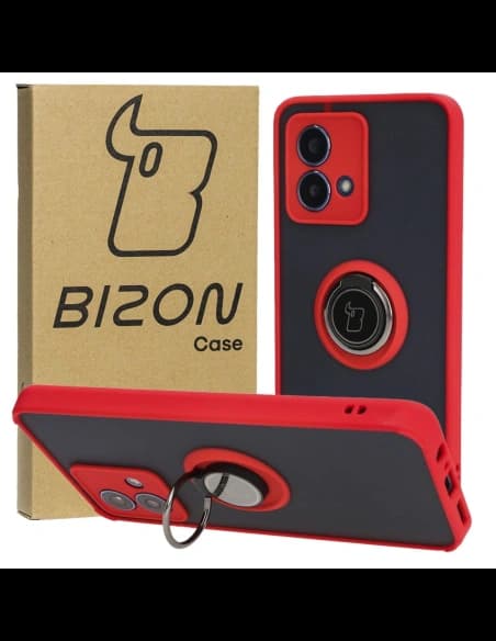 Bizon Case Hybrid Ring Motorola Moto G84 5G rauchig mit rotem Rahmen