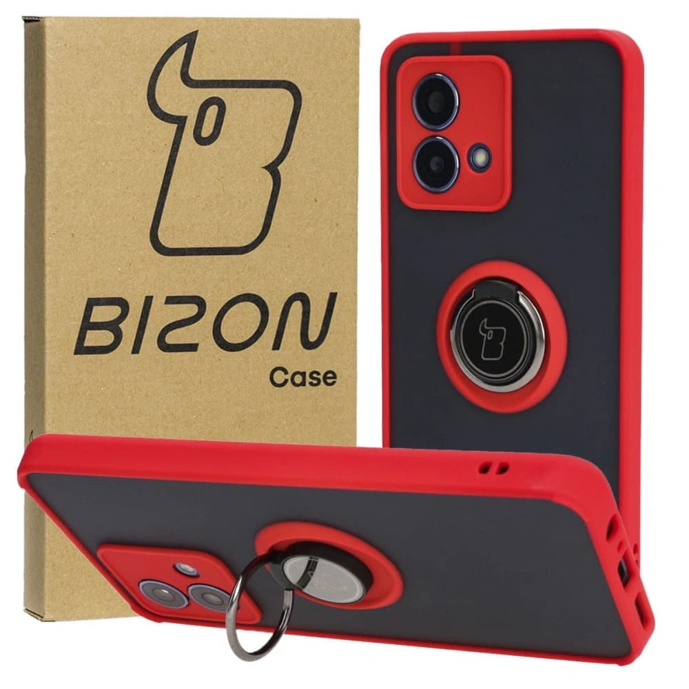 Bizon Case Hybrid Ring Motorola Moto G84 5G rauchig mit rotem Rahmen - 1