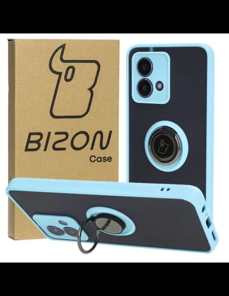 Bizon Case Hybrid Ring Motorola Moto G84 5G rauchig mit einem hellblauen Rahmen