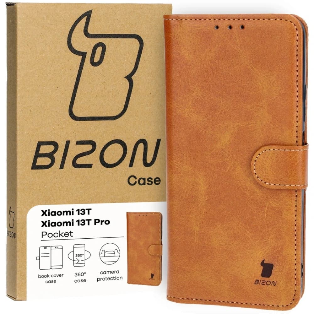 Etui z klapką Bizon Case Pocket do Xiaomi 13T Pro / 13T hnědé - 1