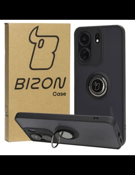 Bizon Case Hybrid Ring Xiaomi Redmi 13C / Xiaomi Poco C65 rauchig mit einem schwarzen Rahmen