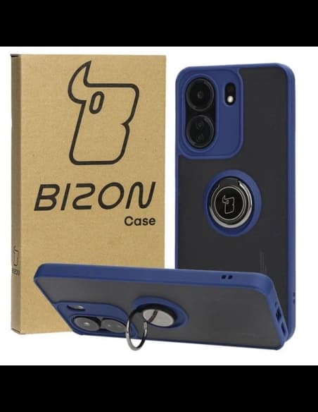 Bizon Case Hybrid Ring Xiaomi Redmi 13C / Xiaomi Poco C65 rauchig mit einem marineblauen Rahmen