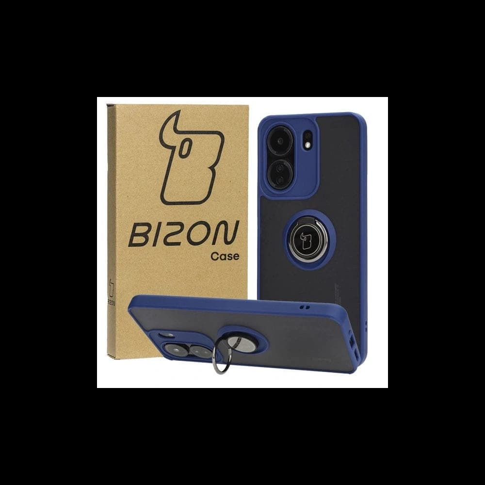 Bizon Case Hybrid Ring Xiaomi Redmi 13C / Xiaomi Poco C65 rauchig mit einem marineblauen Rahmen - 1