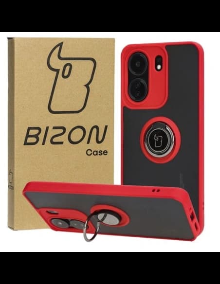 Bizon Case Hybrid Ring Xiaomi Redmi 13C / Xiaomi Poco C65 rauchig mit einem roten Rahmen