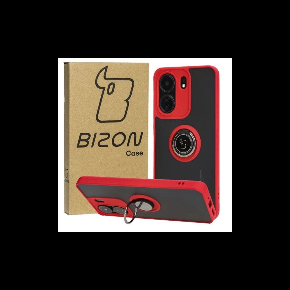 Bizon Case Hybrid Ring Xiaomi Redmi 13C / Xiaomi Poco C65 rauchig mit einem roten Rahmen - 1