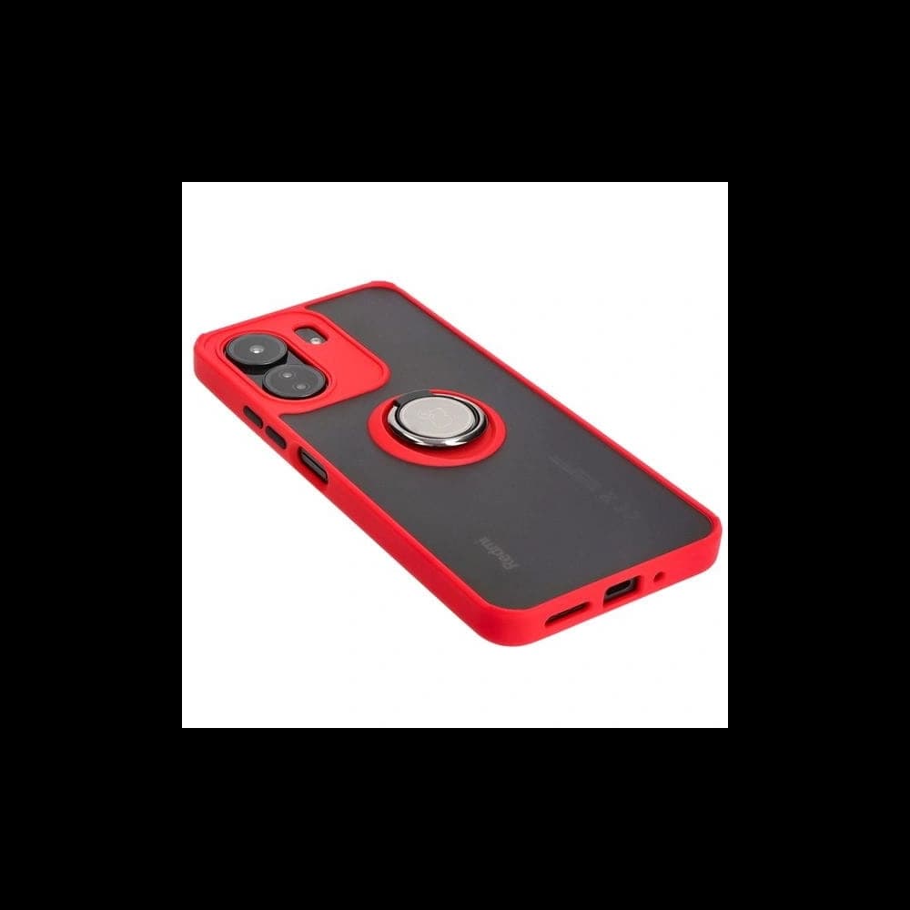 Bizon Case Hybrid Ring Xiaomi Redmi 13C / Xiaomi Poco C65 rauchig mit einem roten Rahmen - 4