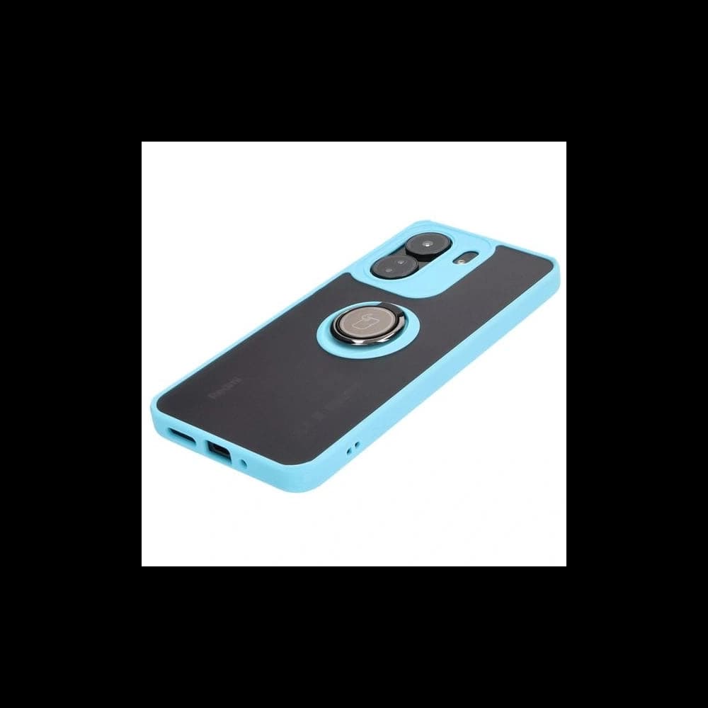 Etui s úchopem na prst Bizon Case Hybrid Ring pro Xiaomi Redmi 13C / Xiaomi Poco C65 kouřové s jasně modrým rámečkem - 3