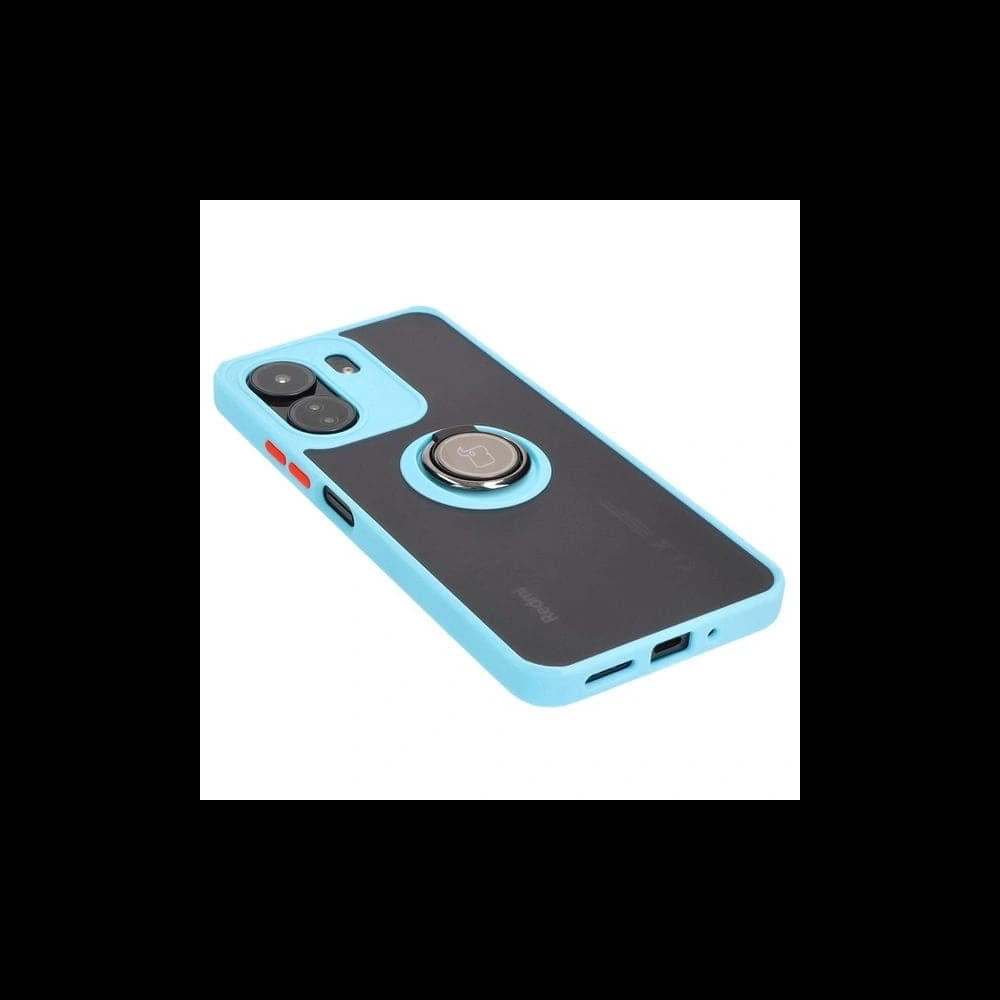 Etui s úchopem na prst Bizon Case Hybrid Ring pro Xiaomi Redmi 13C / Xiaomi Poco C65 kouřové s jasně modrým rámečkem - 4