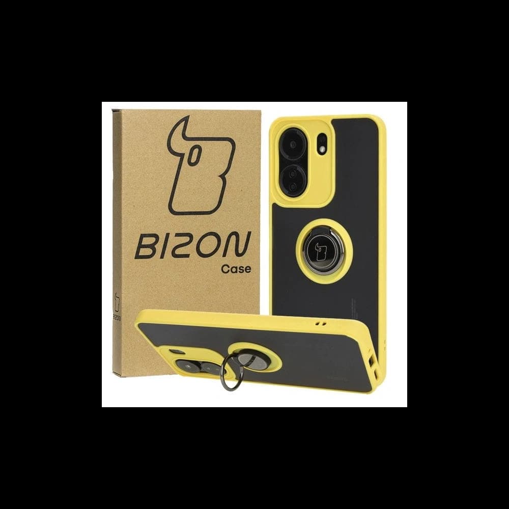 Bizon Case Hybrid Ring Xiaomi Redmi 13C / Xiaomi Poco C65 rauchig mit einem gelben Rahmen - 1