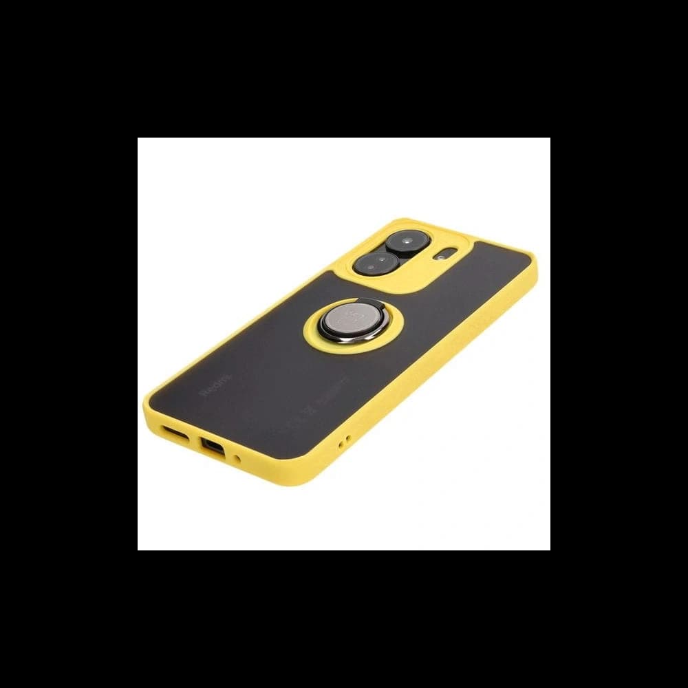 Bizon Case Hybrid Ring Xiaomi Redmi 13C / Xiaomi Poco C65 rauchig mit einem gelben Rahmen - 3