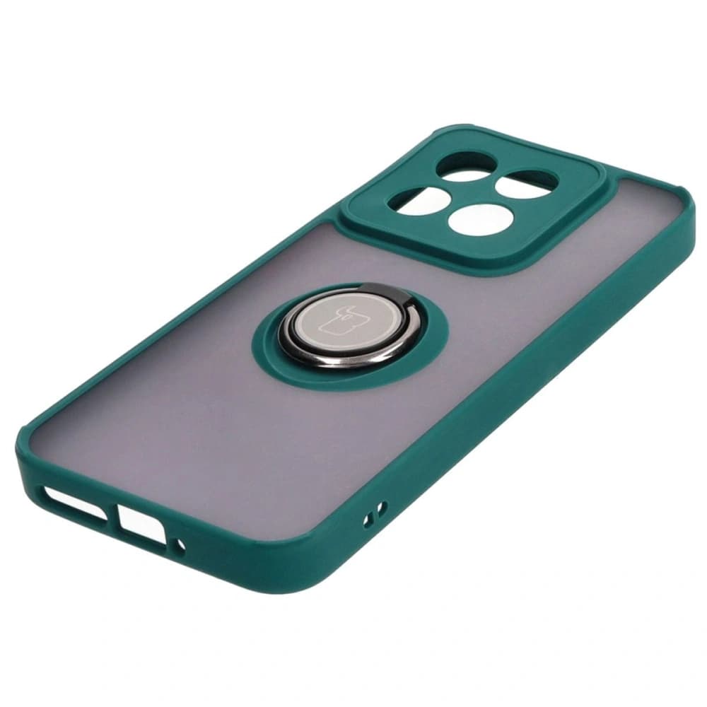 Bizon Case Hybrid Ring Xiaomi 14 rauchig mit einem dunkelgrünen Rahmen - 3