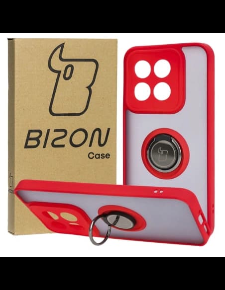 Bizon Case Hybrid Ring Xiaomi 14 smoky with a red frame