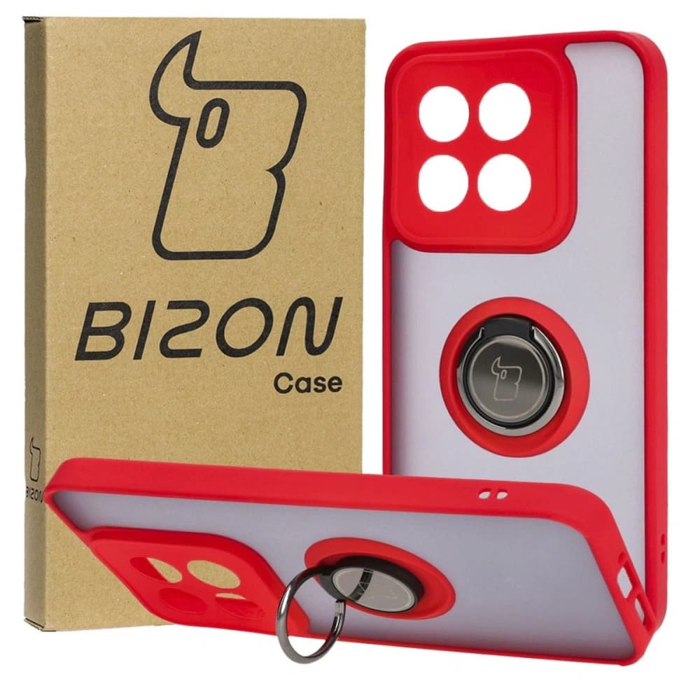 Bizon Case Hybrid Ring Xiaomi 14 smoky with a red frame - 1