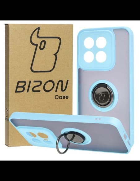 Bizon Case Hybrid Ring Xiaomi 14 smoky with a light blue frame