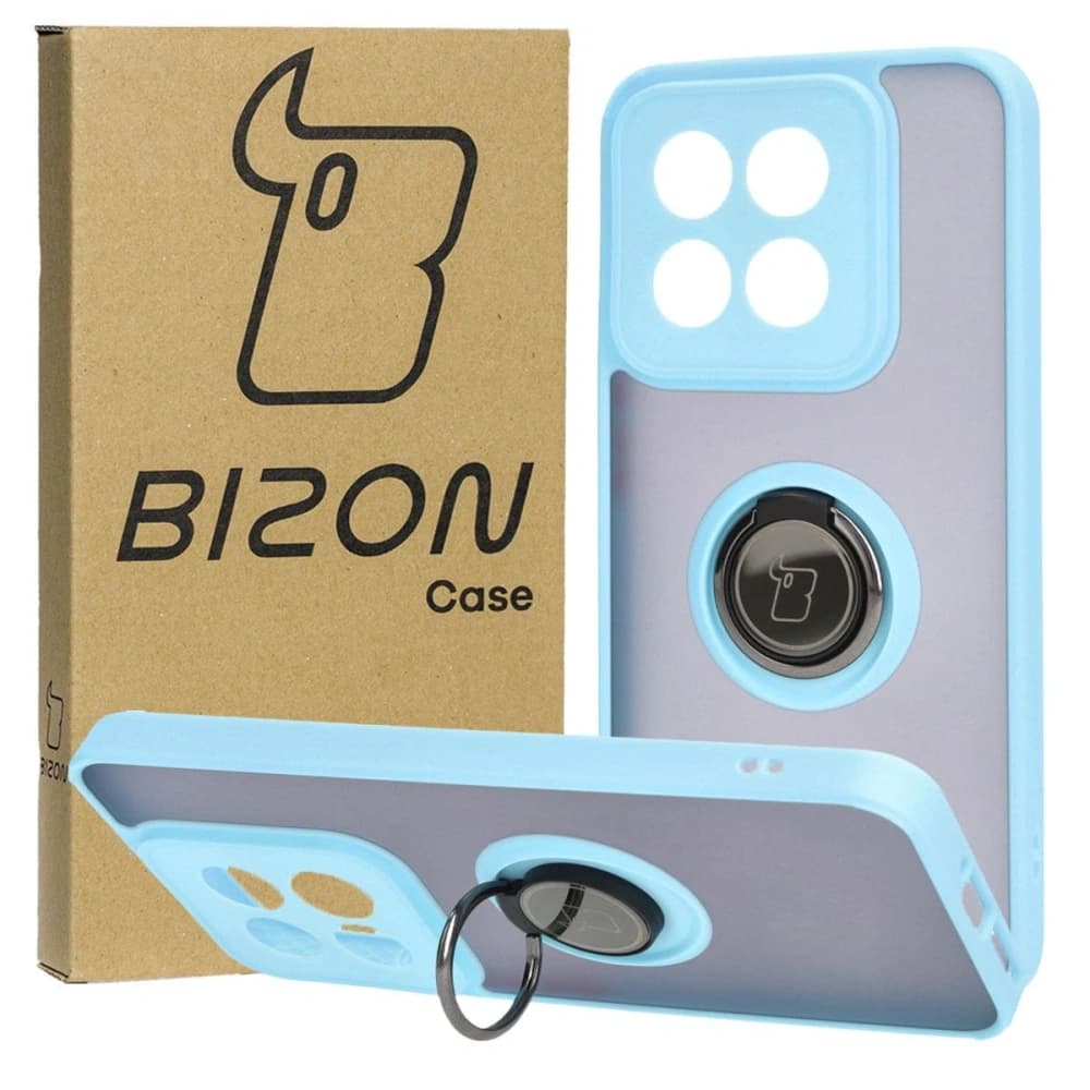 Bizon Case Hybrid Ring Xiaomi 14 smoky with a light blue frame - 1