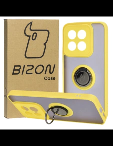 Bizon Case Hybrid Ring Xiaomi 14 smoky with a yellow frame