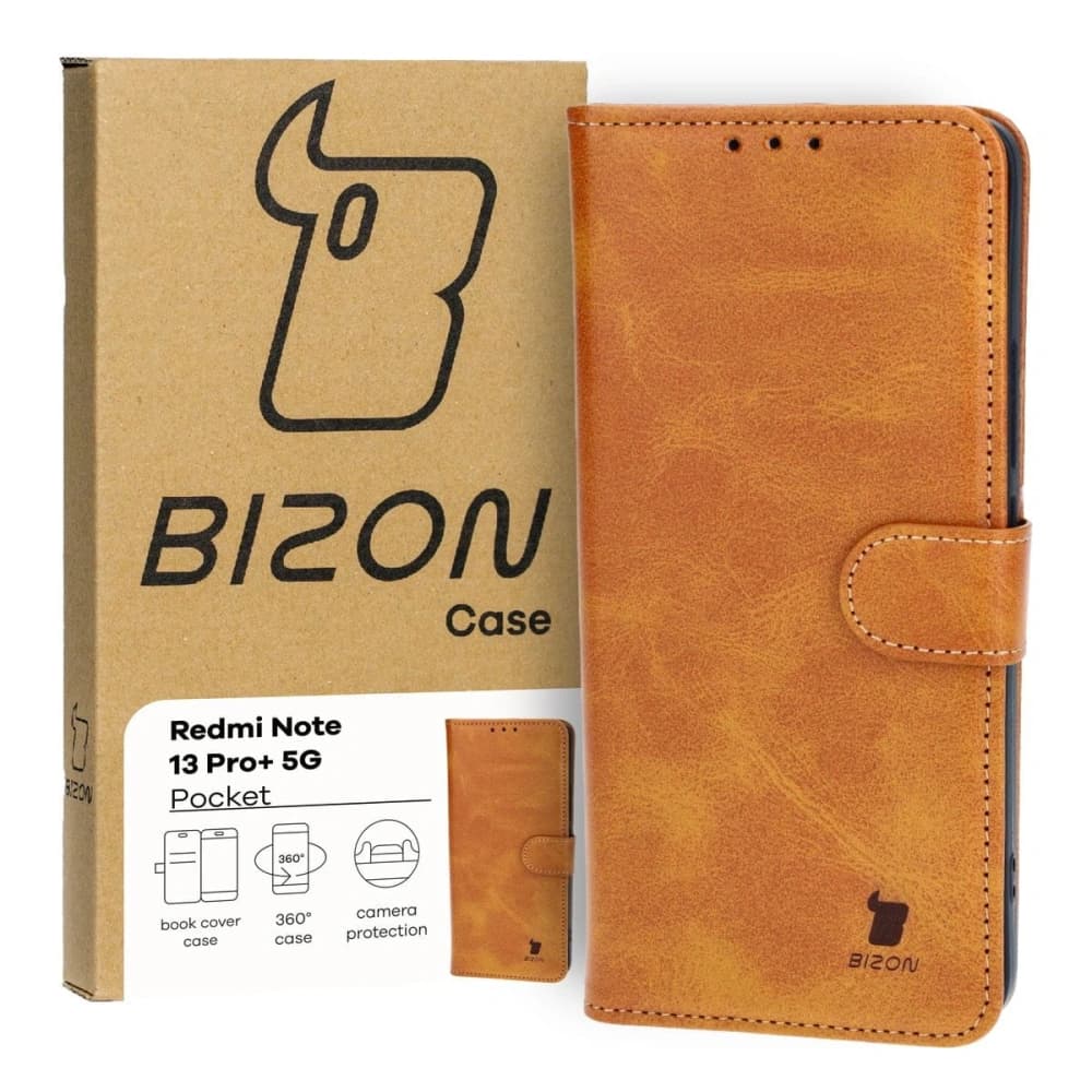 Etui z klapką Bizon Case Pocket do Xiaomi Redmi Note 13 Pro+ 5G hnědé - 1