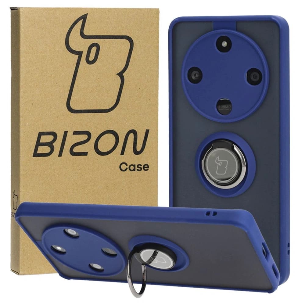 Etui s úchopem na prst Bizon Case Hybrid Ring pro Honor Magic6 Lite kouřové s modrým rámem - 1