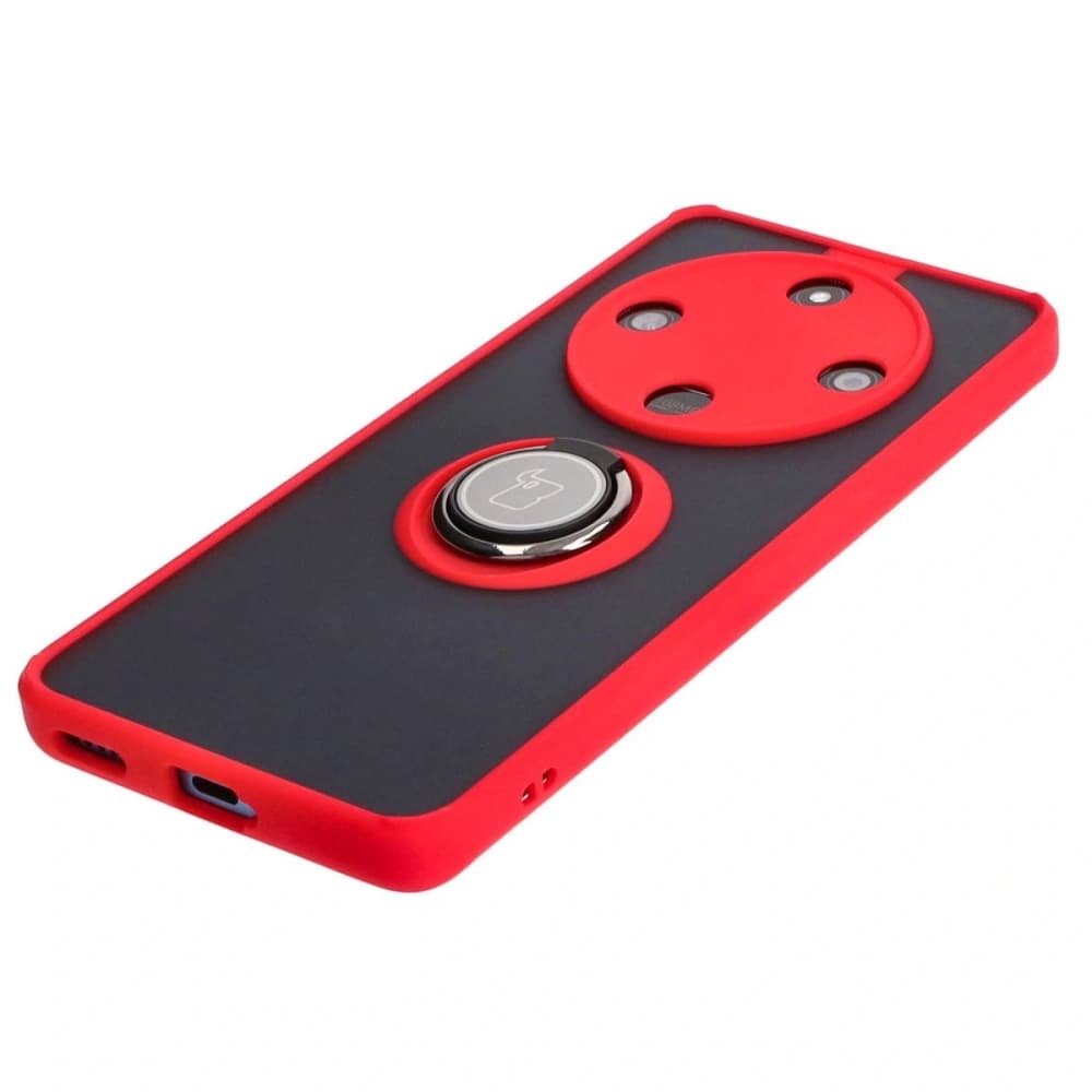 Pouzdro s úchytem na prst Bizon Case Hybrid Ring pro Honor Magic6 Lite kouřové s červeným rámečkem - 3