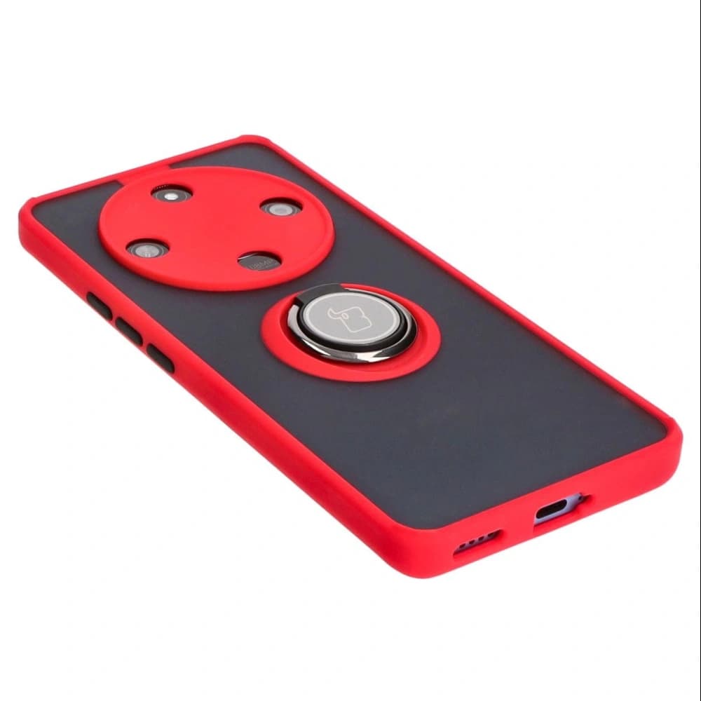 Pouzdro s úchytem na prst Bizon Case Hybrid Ring pro Honor Magic6 Lite kouřové s červeným rámečkem - 4