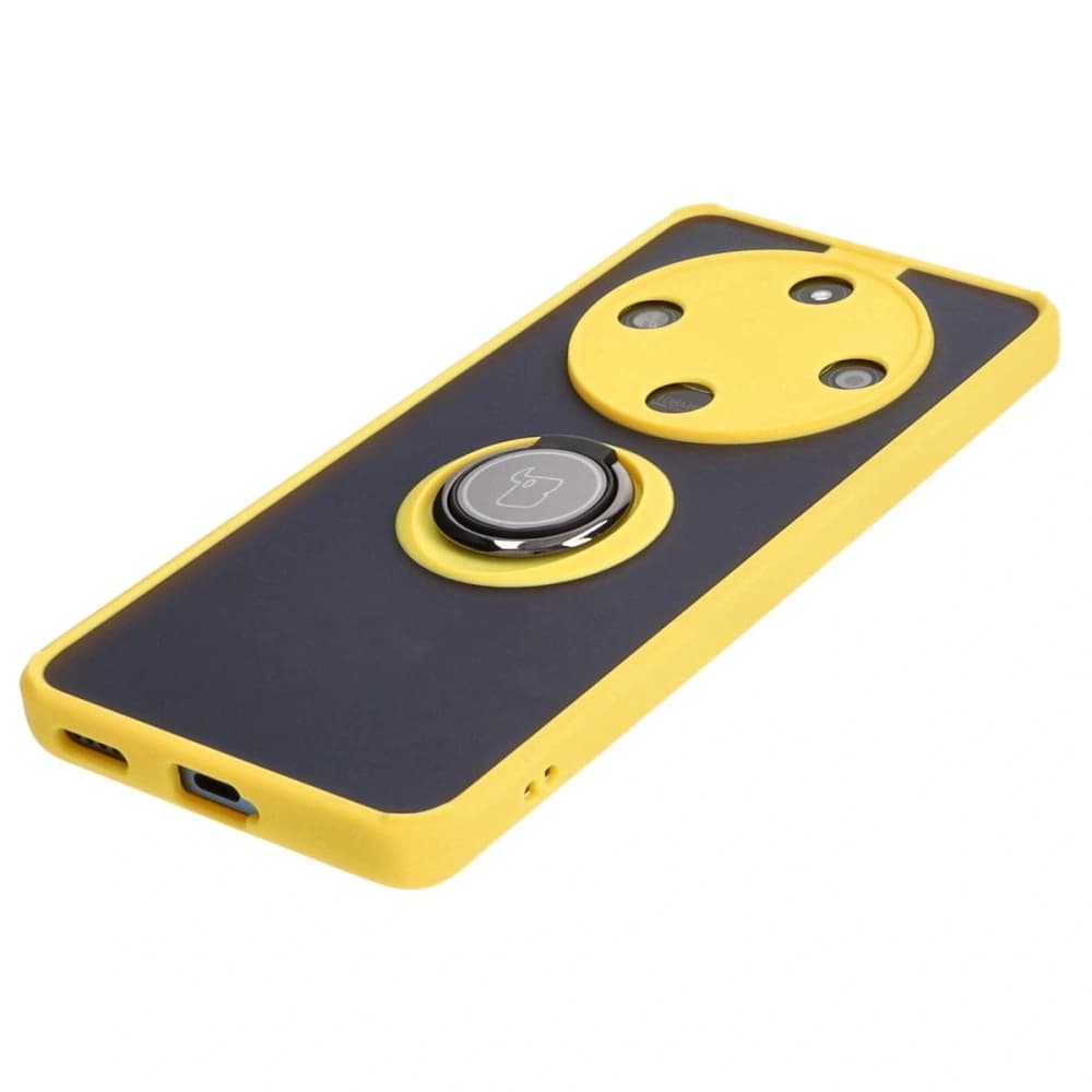 Etui s úchytem na prst Bizon Case Hybrid Ring pro Honor Magic6 Lite kouřové s žlutým rámem - 3