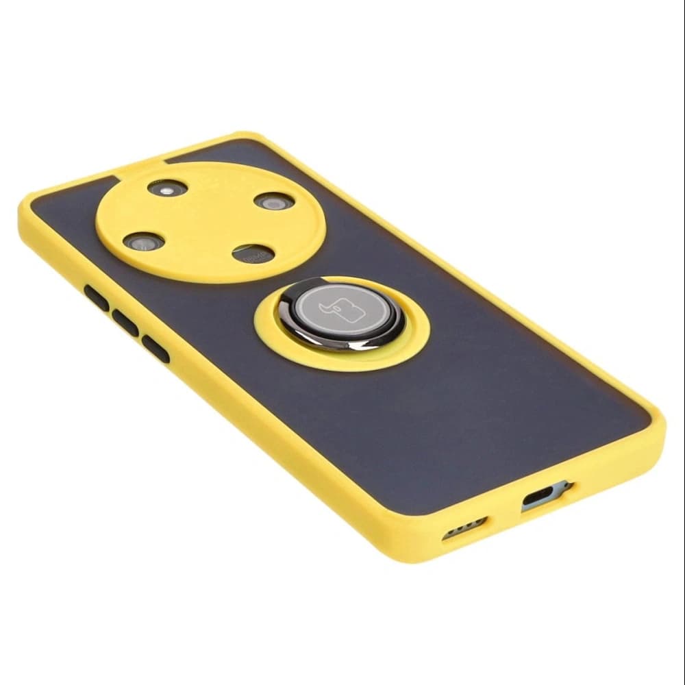 Etui s úchytem na prst Bizon Case Hybrid Ring pro Honor Magic6 Lite kouřové s žlutým rámem - 4