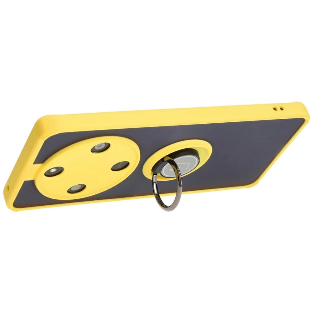Etui s úchytem na prst Bizon Case Hybrid Ring pro Honor Magic6 Lite kouřové s žlutým rámem - 5