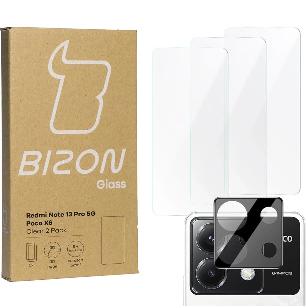 BIZON Clear 3x sticlă de ecran + sticlă pentru cameră Xiaomi Poco X6 / Redmi Note 13 Pro 5G - 1
