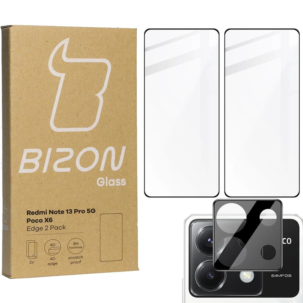 BIZON Edge 2x sticlă pentru ecran + sticlă pentru cameră Xiaomi Poco X6 / Redmi Note 13 Pro 5G - 1