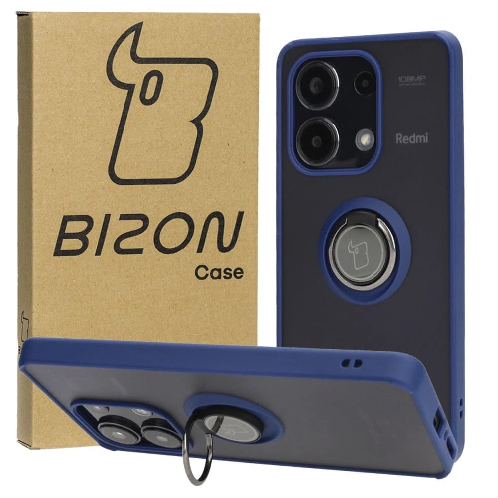 Bizon Case Hybrid Ring Xiaomi Redmi Note 13 4G füstös, tengerészkék kerettel - 1