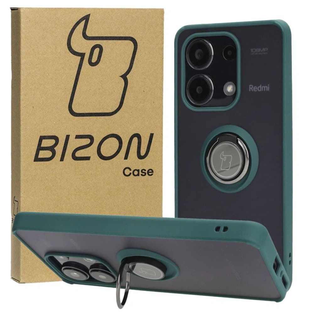 Bizon Case Hybrid Ring Xiaomi Redmi Note 13 4G füstös sötétzöld kerettel