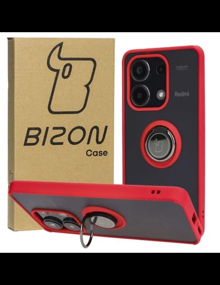 Bizon Case Hybrid Ring Xiaomi Redmi Note 13 4G füstös piros kerettel