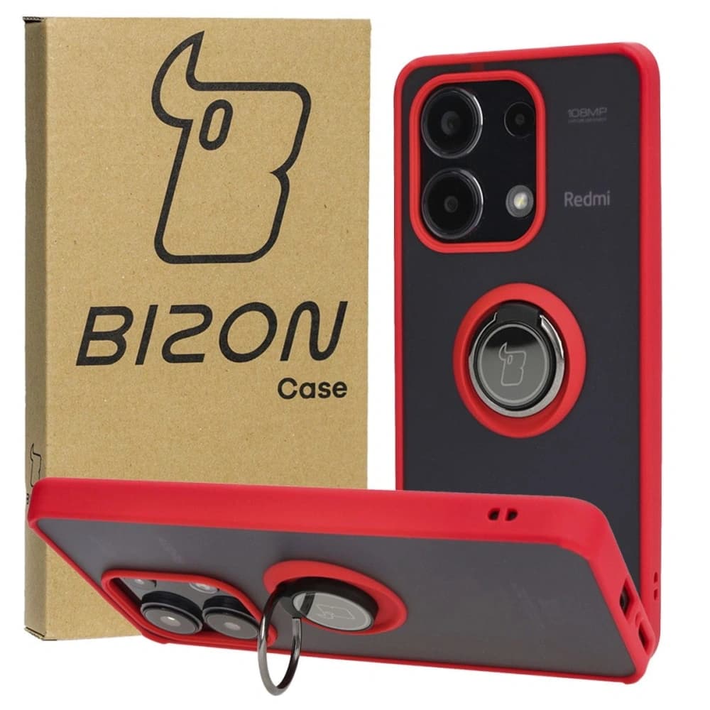 Bizon Case Hybrid Ring Xiaomi Redmi Note 13 4G füstös piros kerettel - 1