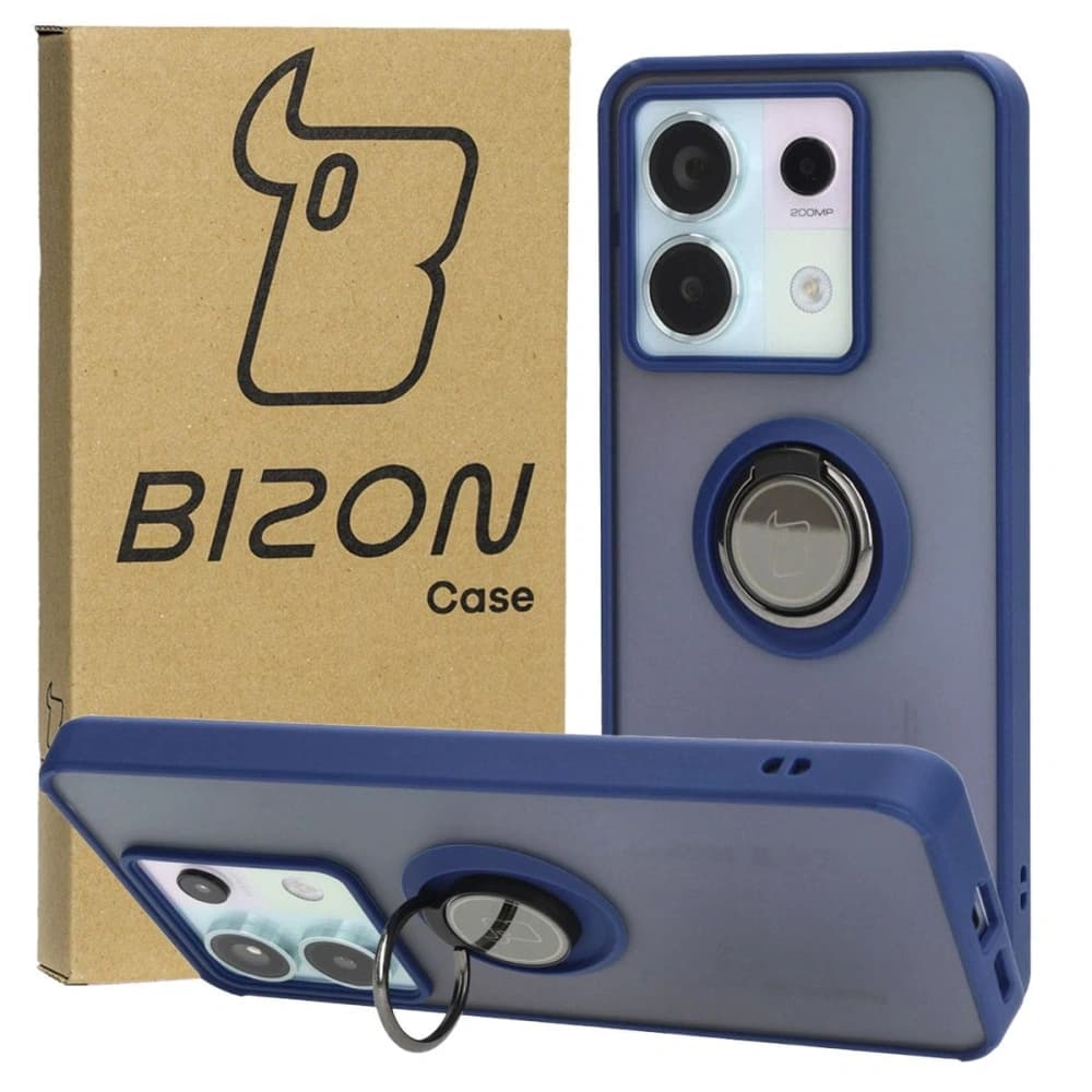 Etui s úchopem na prst Bizon Case Hybrid Ring do Xiaomi Poco X6 / Xiaomi Redmi Note 13 Pro 5G kouřové s modrým rámem - 1