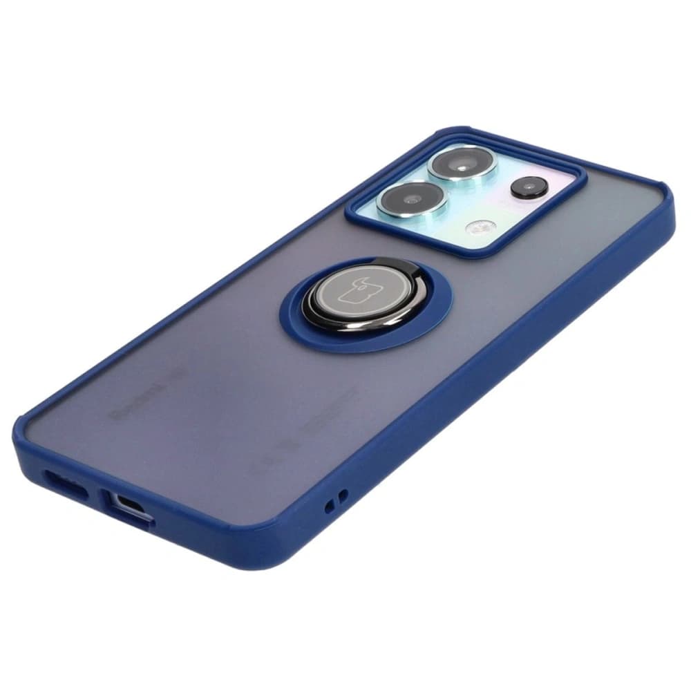 Etui s úchopem na prst Bizon Case Hybrid Ring do Xiaomi Poco X6 / Xiaomi Redmi Note 13 Pro 5G kouřové s modrým rámem - 3
