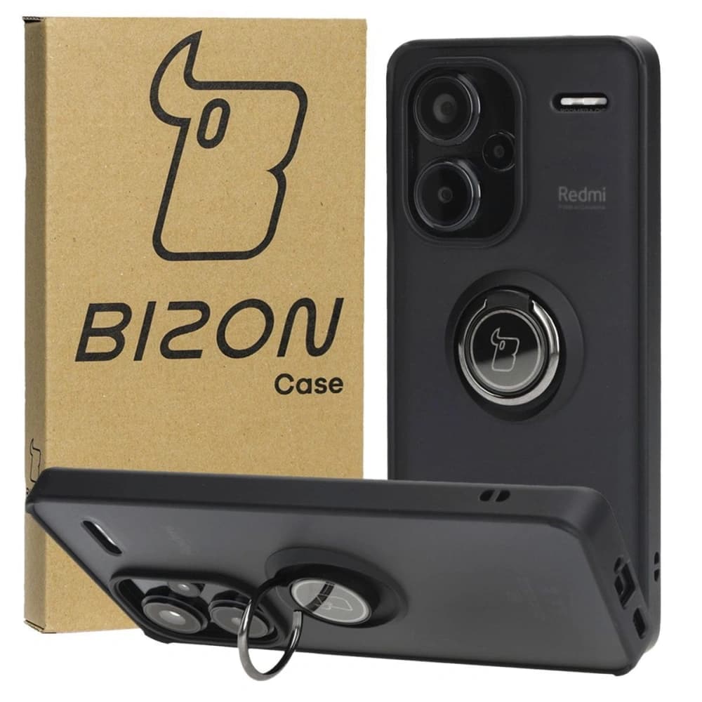 Etui s úchytem na prst Bizon Case Hybrid Ring do Xiaomi Redmi Note 13 Pro+ 5G kouřové s černým rámečkem - 1