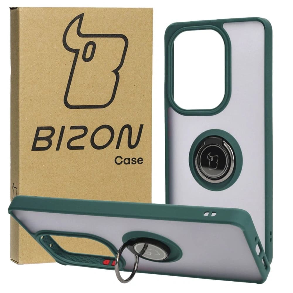 Bizon Case Hybrid Ring Xiaomi Poco M6 Pro 4G / Xiaomi Redmi Note 13 Pro 4G / LTE / 14S smoky with a dark green frame - 1