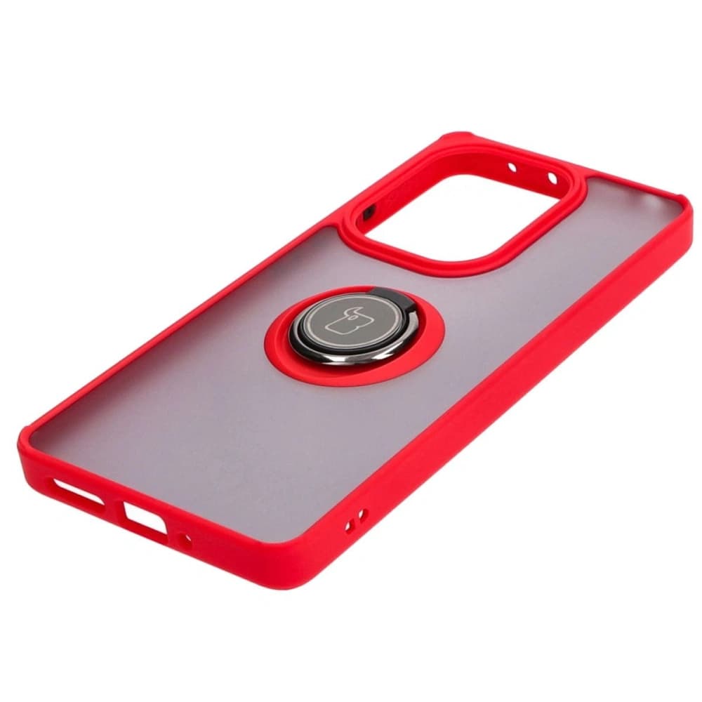 Etui s úchopem na prst Bizon Case Hybrid Ring do Xiaomi Poco M6 Pro 4G / Xiaomi Redmi Note 13 Pro 4G kouřové s červeným rámem - 3