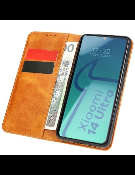 Etui z klapką Bizon Case Pocket Pro do Xiaomi 14 Ultra hnědé