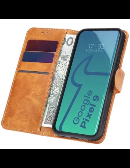 Etui z klapką Bizon Case Pocket do Google Pixel 9 / 9 Pro brązowe