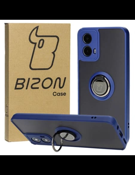 Bizon Case Hybrid Ring Motorola Moto G34 5G füstös színben, sötétkék kerettel