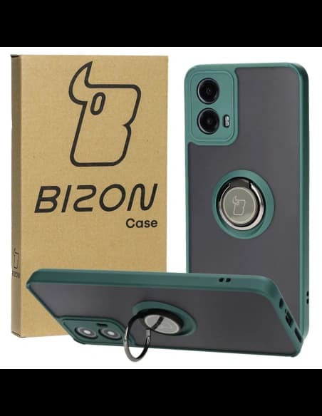 Bizon Case Hybrid Ring Motorola Moto G34 5G füstös sötétzöld kerettel