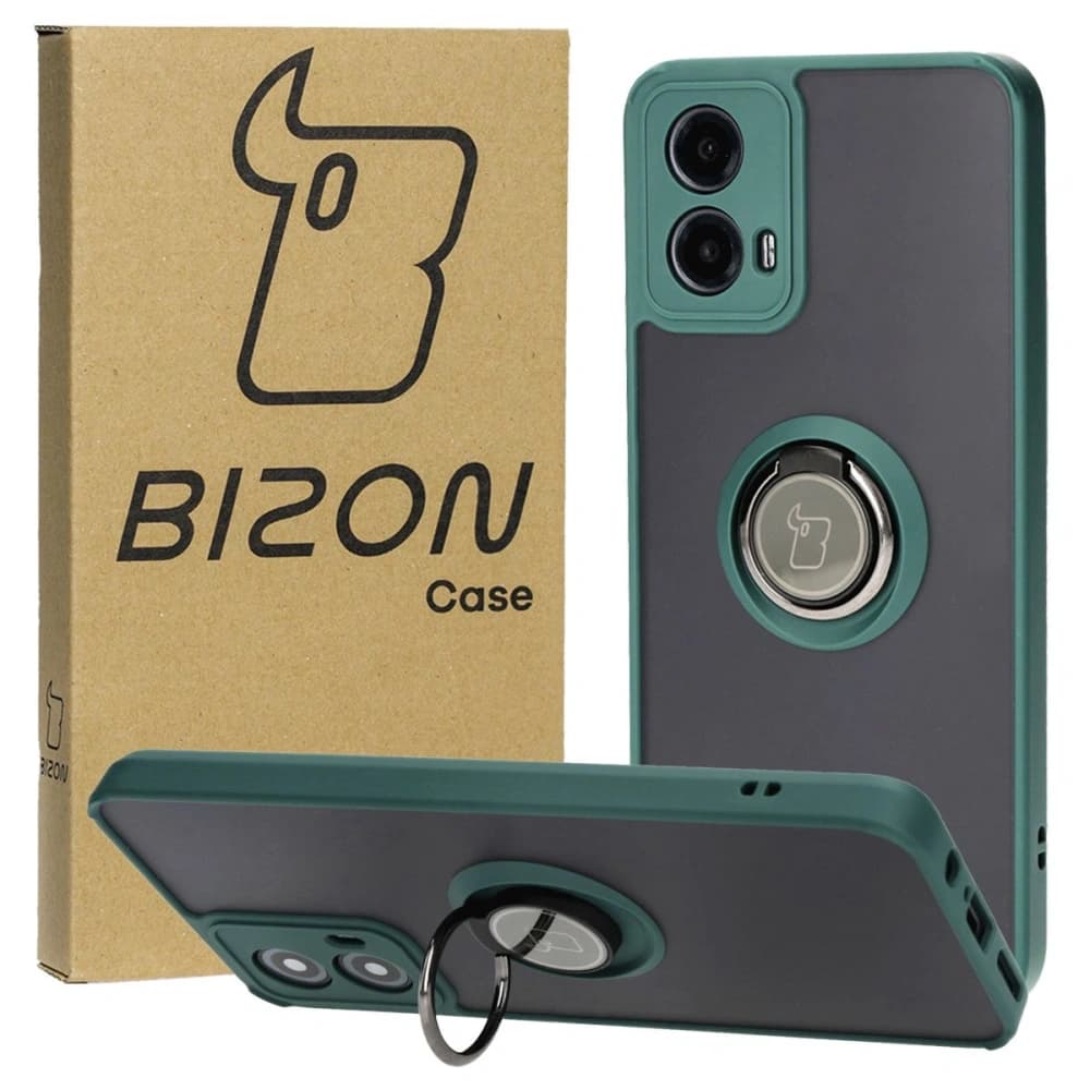 Bizon Case Hybrid Ring Motorola Moto G34 5G smoky with a dark green frame - 1