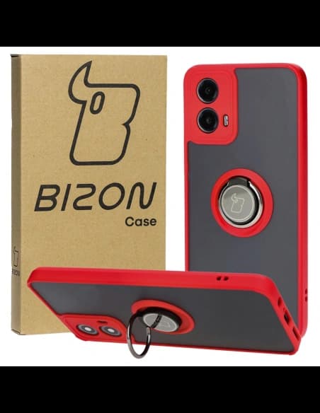 Bizon Case Hybrid Ring Motorola Moto G34 5G füstös piros kerettel