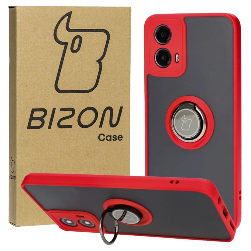 Bizon Case Hybrid Ring Motorola Moto G34 5G rauchig mit einem roten Rahmen - 1