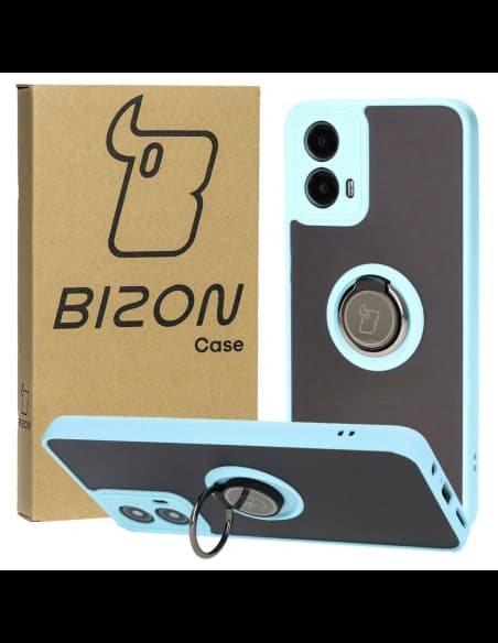 Bizon Case Hybrid Gyűrű Motorola Moto G34 5G füstös világoskék kerettel