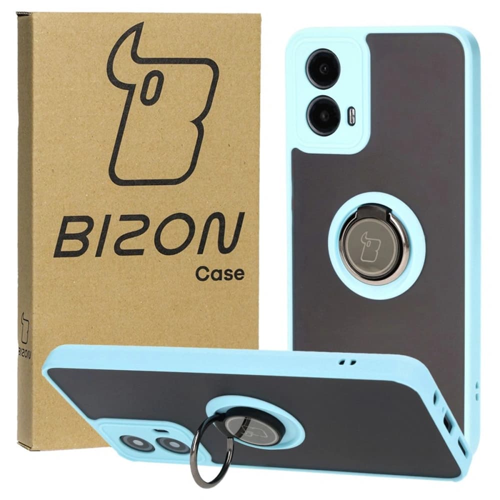 Bizon Case Hybrid Ring Motorola Moto G34 5G rauchig mit einem hellblauen Rahmen - 1
